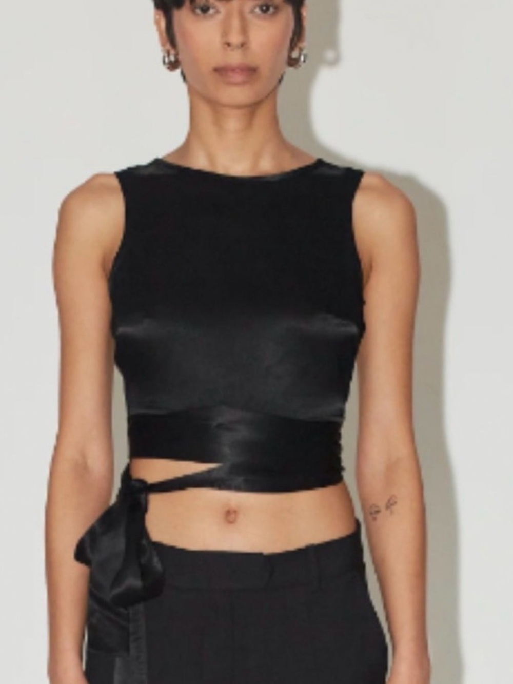 Black Satin Tie-Front Camisole Top - Women
